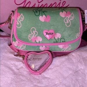 Retro Juicy Couture Cherry Shoulder Bag  Pink and Green Crossbody Bag